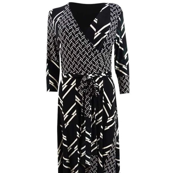 Lauren Ralph Lauren Women's Belted Multi-Print Jersey Midi Dress Size 6 - Picture 3 of 4